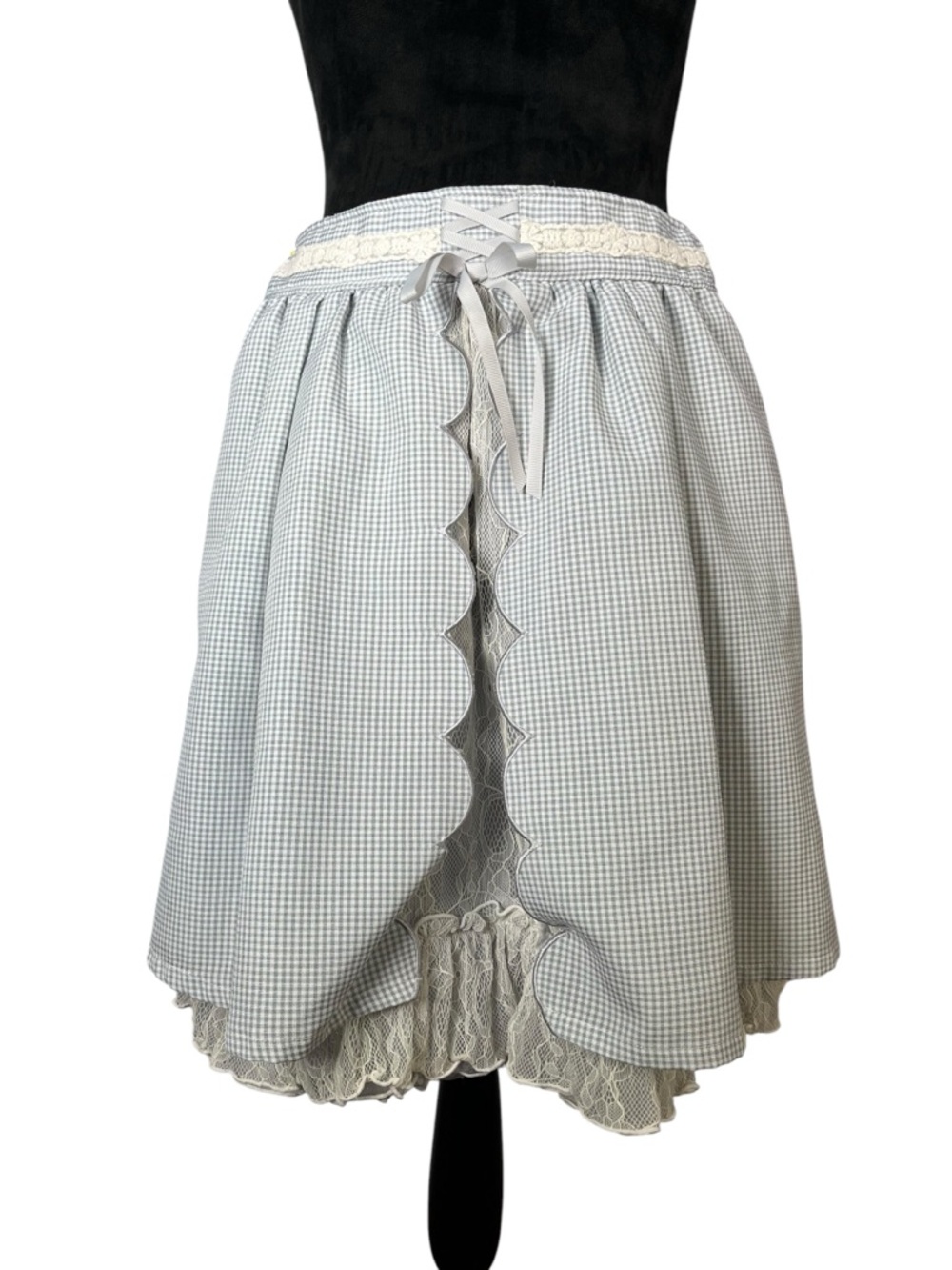 Axes Femme Gingham Lace Skirt A-Line Skirt Gray Coquette Harajuku Small Medium